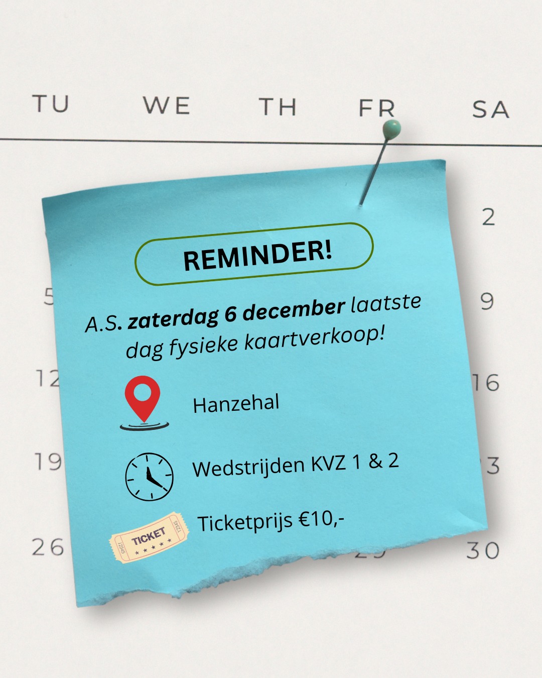 Reminder kaartverkoop gala