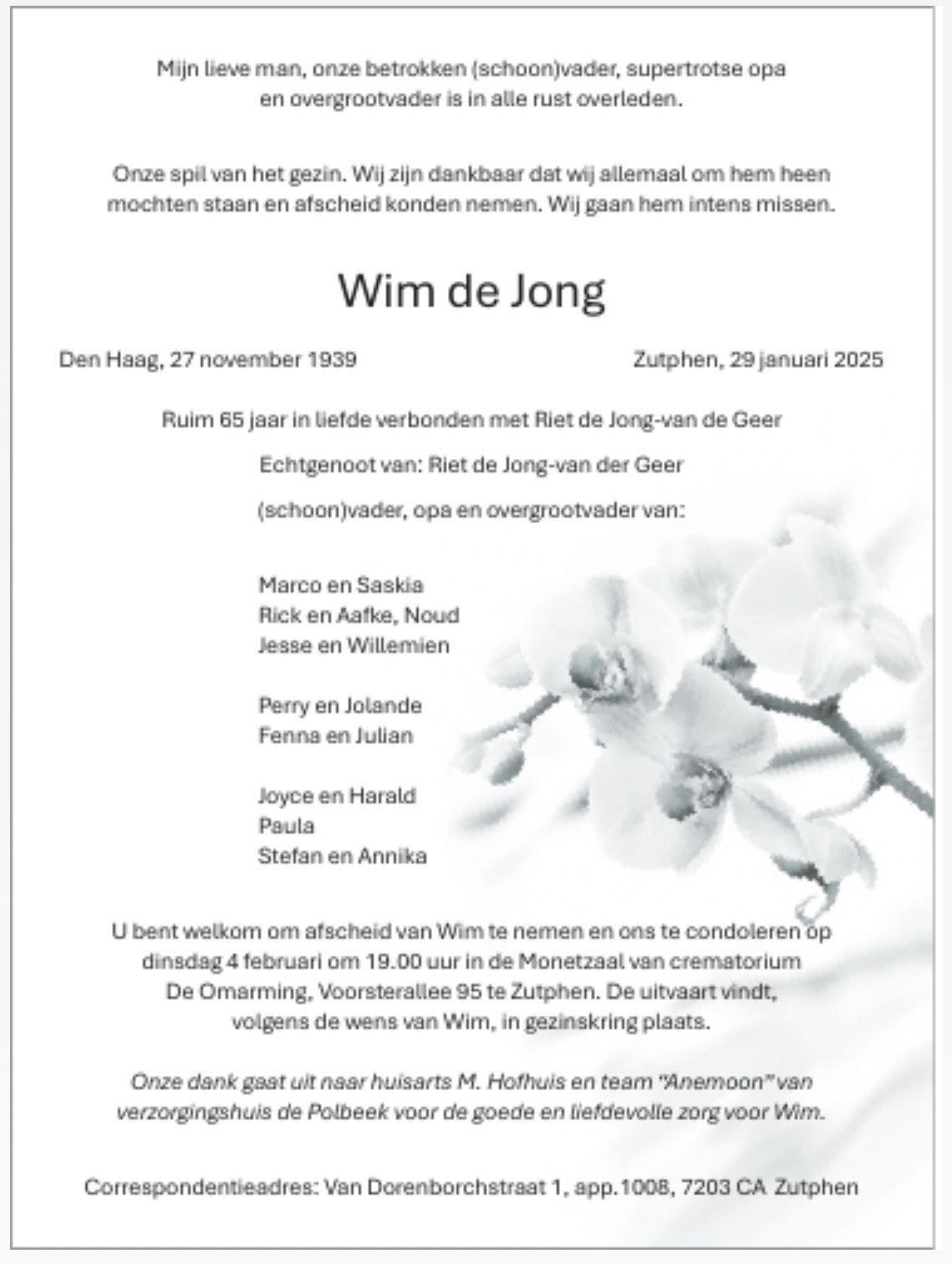 In memoriam: Wim de Jong